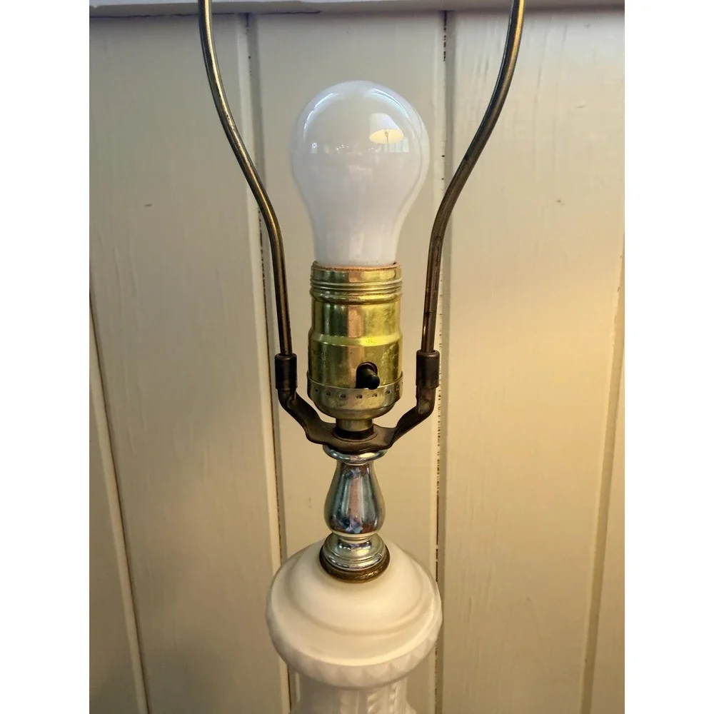 Vintage Frosted Satin Glass Table Lamp White Marble Base MCM Neoclassical White - Picture 7 of 16